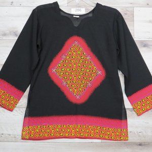 India* Women's Long Sleeve Unique‎ Neckline Blouse Size Small Transparent